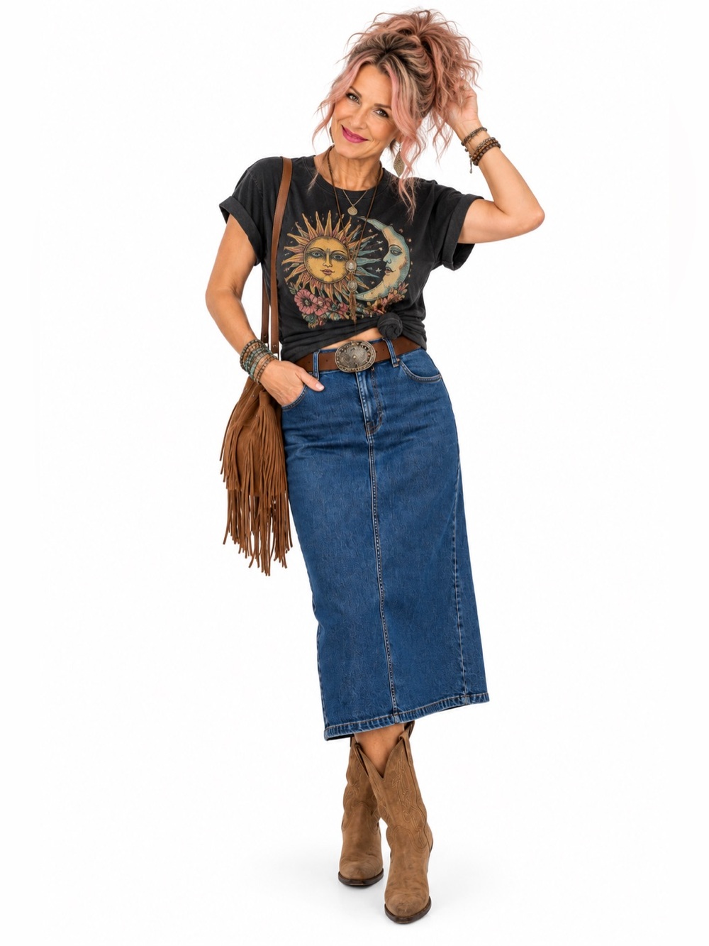 Vintage Penmans Denim Maxi Skirt 90s Blue Jean denim Western Boho Y2K 13/14